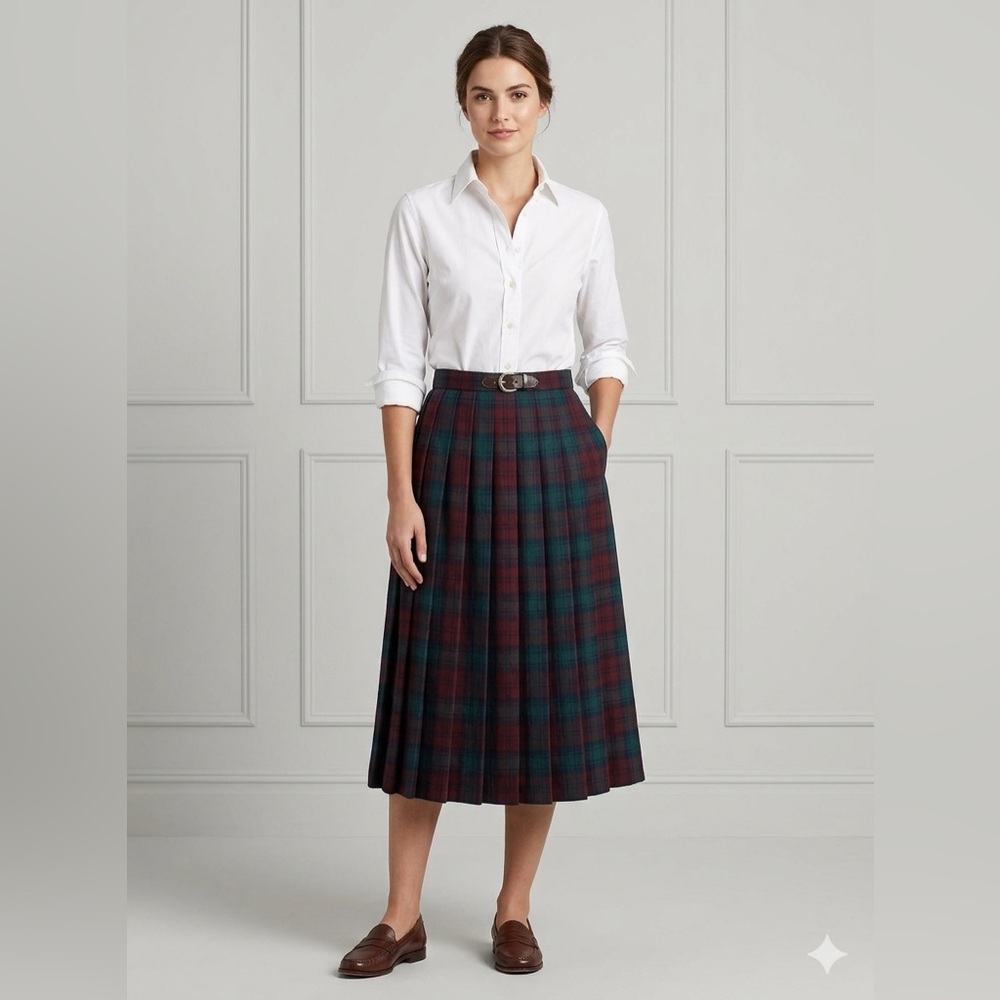 VNTG 70'S CRAZY HORSE FULL PLEATED MINI SKIRT  Academia Preppy WOOL‎ SIZE 6
